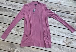 Express Women's Long Knit Cardigan Size S Mauve Purple Open Front Pockets NWT